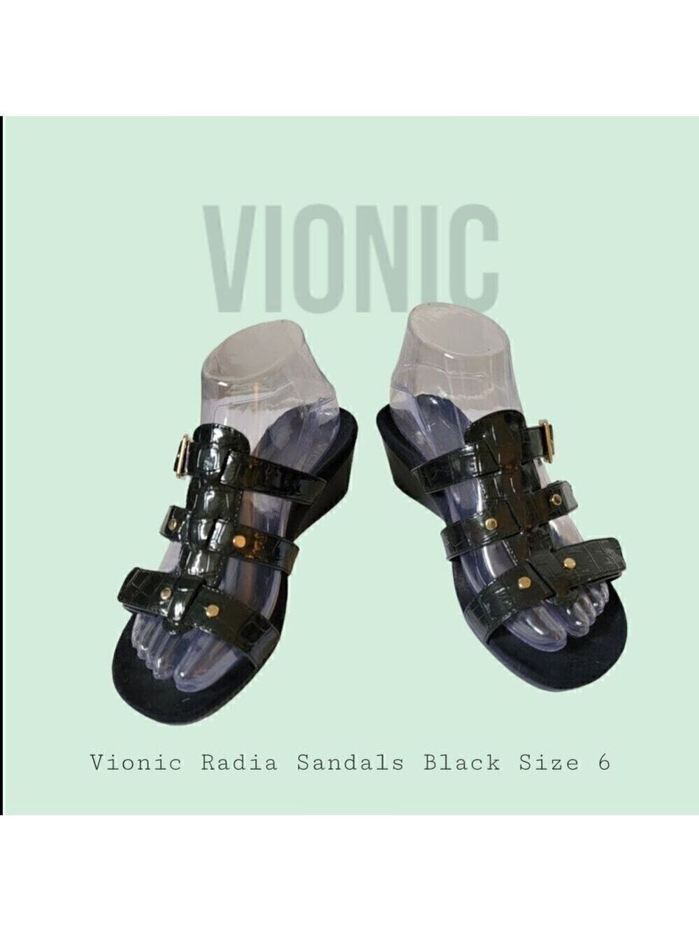 Vionic Radia Sandals - Black with Crocodile Pattern - Size 6 - NWOT